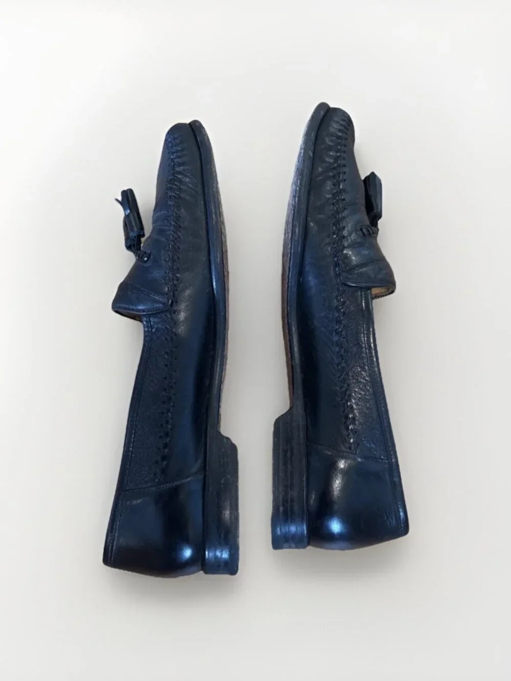 Miguel Angel Men’s Tassel Dress Loafers Pebbled Moc Toe Leather Sz 9, Black